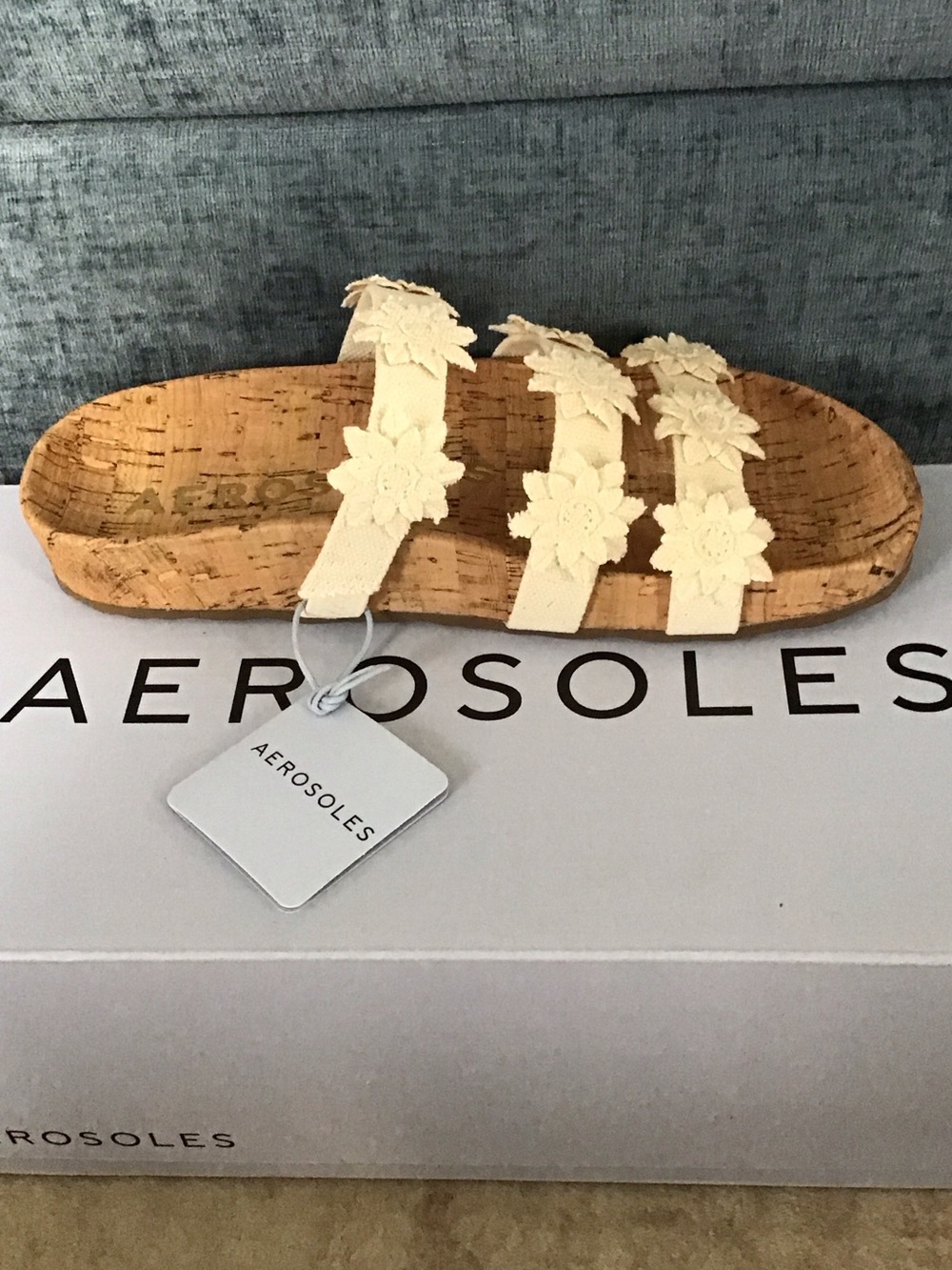 AEROSOLES Leflor Cream Floral Cork Slide Sandal